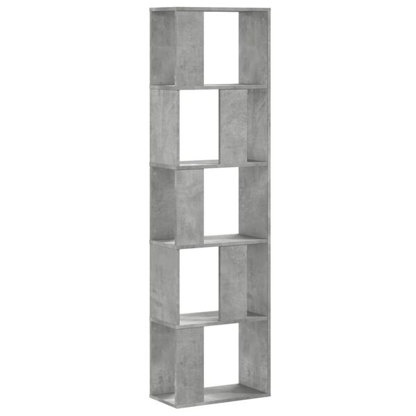 vidaXL Bookcase Concrete Grey Engineered Wood 5-Tier Modern Shelving