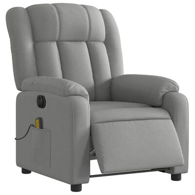 Close-up gray recliner chair with armrest, back, and footrest extended