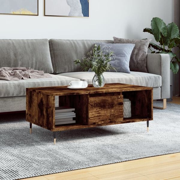 vidaXL Coffee Table Smoked Oak Engineered Wood, Metal 35.4x19.7x14.4 in
