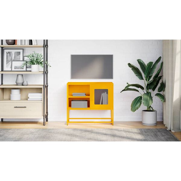 vidaXL TV Cabinet Mustard Yellow Cold-rolled Steel 26.8x15.4x23.8 in