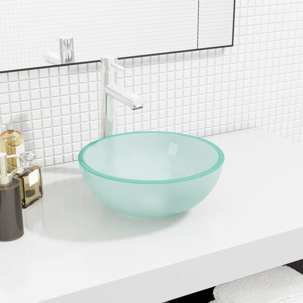 vidaXL Basin Tempered Glass 11.8x4.7" Frosted