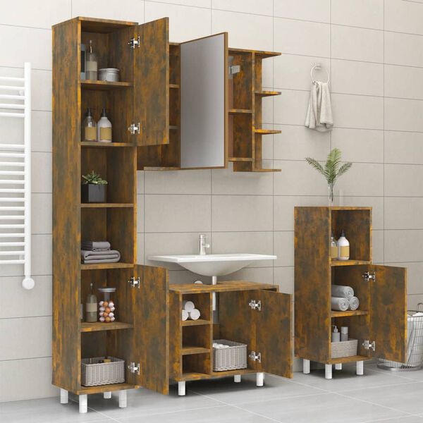 vidaXL Bathroom Cabinet Smoked oak Engineered wood 11.8x11.8x70.5 in
