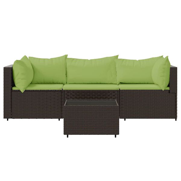 vidaXL Patio Lounge Set Brown with Green Cushions
