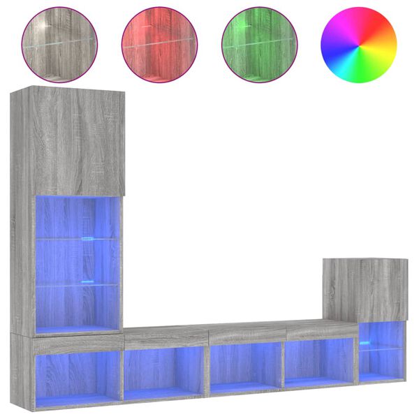 vidaXL TV Wall Unit Grey sonoma Engineered wood, glass Large