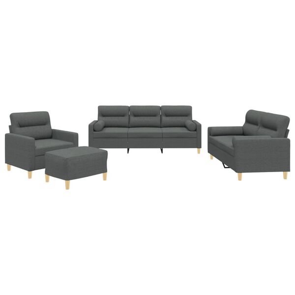 vidaXL Sofa Set Dark Grey Fabric (100% polyester), metal, plywood 3-Seater