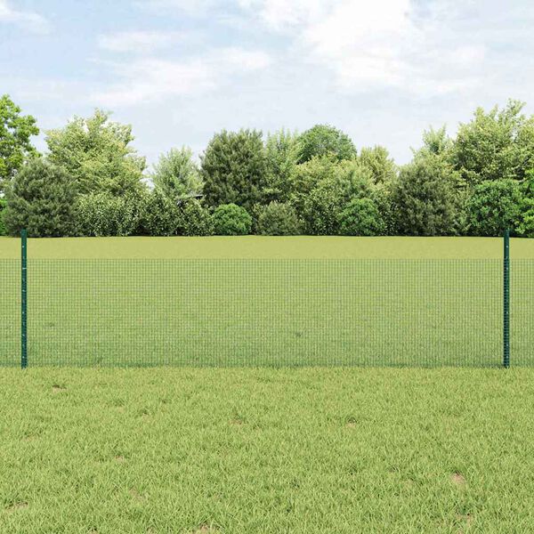vidaXL Fence with Post Green 1.64 x 32.81 ft Steel
