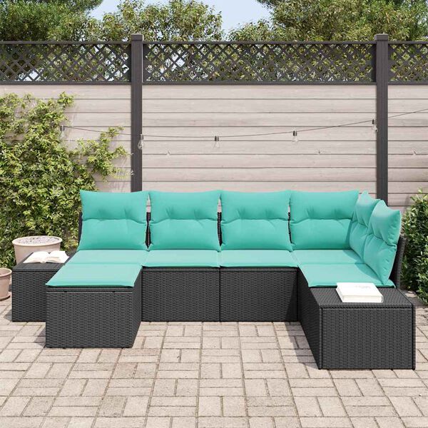 vidaXL Garden Sofa Set with Cushion 6 pcs Black Poly Rattan