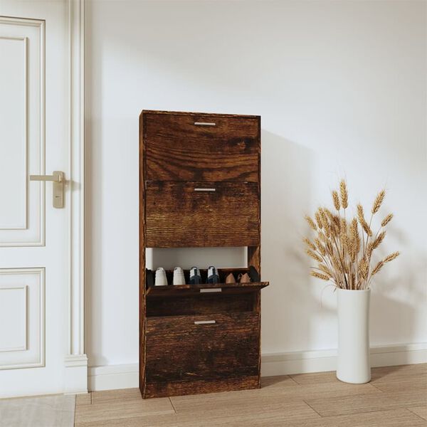 vidaXL Shoe Cabinet Smoked Oak 23.2x6.7x59.1" Engineered Wood