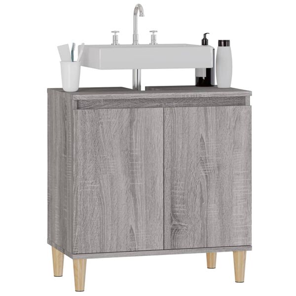vidaXL Sink Cabinet Grey Sonoma Engineered wood, Solid eucalyptus wood