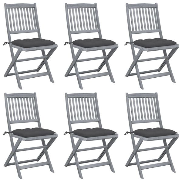 vidaXL Outdoor Chair Set of 6 Grey washed Solid acacia wood, polyester