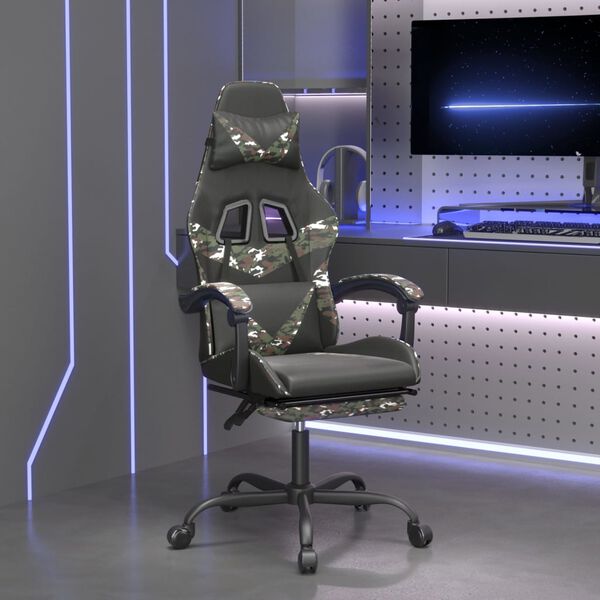 vidaXL Gaming Chair with Footrest Black and Camouflage Faux Leather