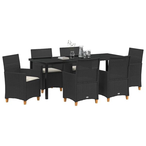 vidaXL Garden Dining Set 7 pcs Black Poly Rattan