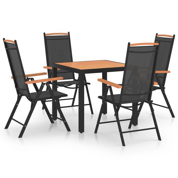 vidaXL Dining Set Black Powder-coated Aluminum, Textilene, WPC