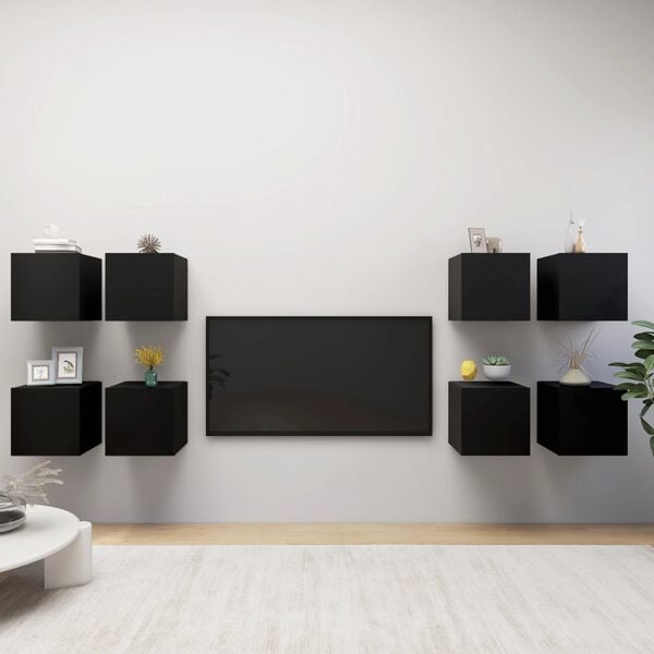 vidaXL Tv Cabinet Set of 8 Black Engineered wood Small Reversible