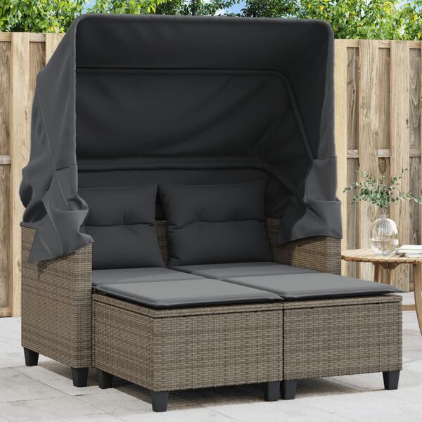 vidaXL Garden Sofa Grey PE rattan, powder-coated steel 2-seater
