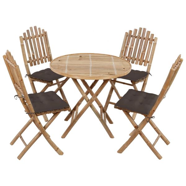vidaXL Patio Dining Set Set of 4 Natural Bamboo Bamboo and 100% polyester