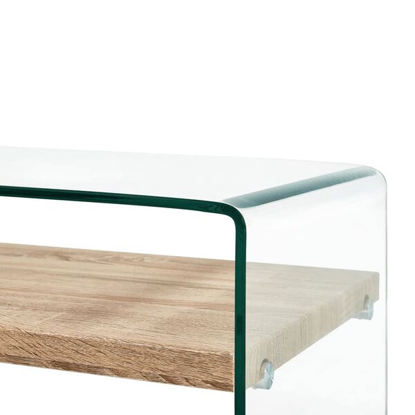 vidaXL Coffee Table Clear and Oak Tempered Glass and MDF 38.6x17.7x12.2 in