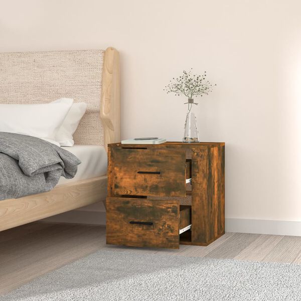 vidaXL Wall-mounted Bedside Cabinet Smoked oak Engineered wood Small