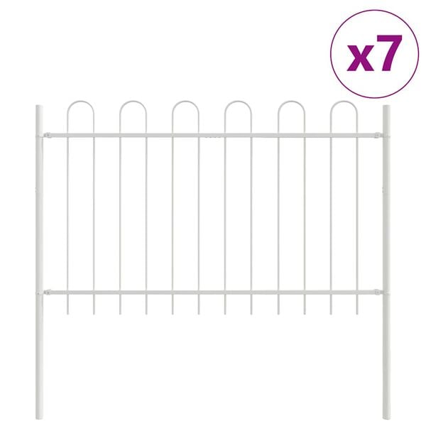 vidaXL Garden Fence 7 pcs White 39.04 x 3.28 ft Powder-coated Steel