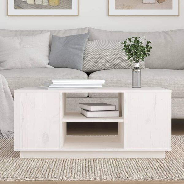 vidaXL Coffee Table White Solid Pine Wood 35.4 x 19.3 x 15.9 in