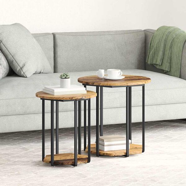 vidaXL Side Table Set 2 pcs Old wood and Black 19.7" x 19.7" x 19.9