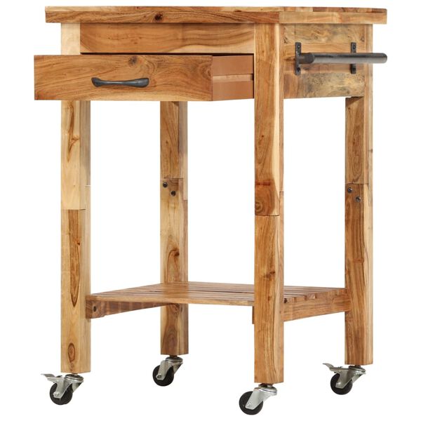 vidaXL Kitchen Trolley 22.8"x22.8"x35" Solid Wood Acacia