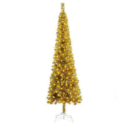 vidaXL Slim Pre-lit Christmas Tree Gold 59.1"