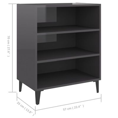 vidaXL Sideboard High Gloss Gray 22.4"x13.8"x27.6" Engineered Wood