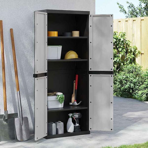 vidaXL Outdoor Storage Cabinet Grey and Black 100% Polypropylene (PP)