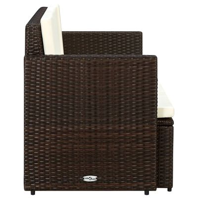 vidaXL 2 Seater Patio Sofa with Cushions Brown Poly Rattan