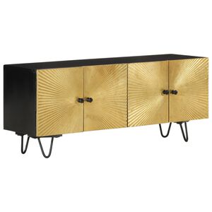 vidaXL TV Cabinet Black and Gold Solid Mango Wood and Brass Medium