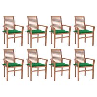 vidaXL Dining Chairs 8 pcs with Green Cushions Solid Teak Wood