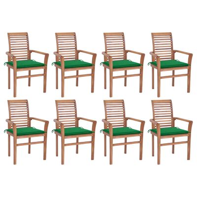 vidaXL Dining Chairs 8 pcs with Green Cushions Solid Teak Wood