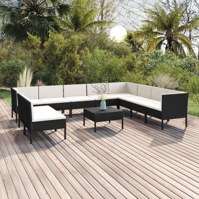 vidaXL 11 Piece Patio Lounge Set with Cushions Poly Rattan Black