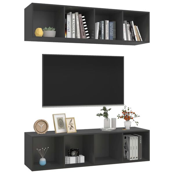 vidaXL TV Cabinet Set of 2 Grey Engineered Wood 56.1 in tall
