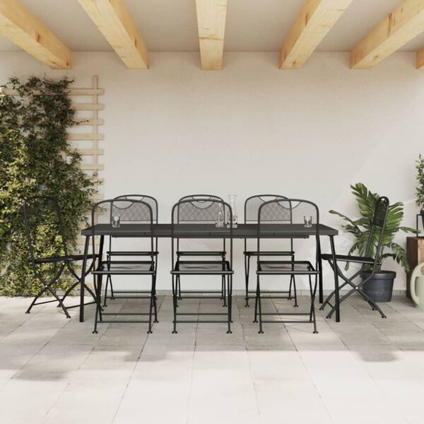 vidaXL Garden Dining Set Anthracite Metal mesh 9 Piece Set Collapsible