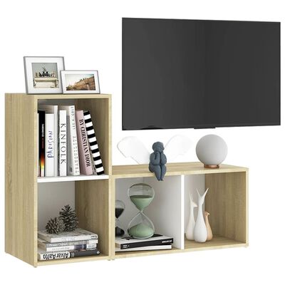 vidaXL TV Stands 2 pcs White and Sonoma Oak 28.3"x13.8"x14.4" Engineered Wood
