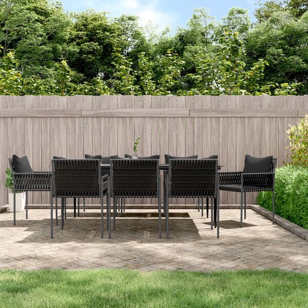 vidaXL 9 Piece Patio Dining Set with Cushions Poly Rattan and Steel