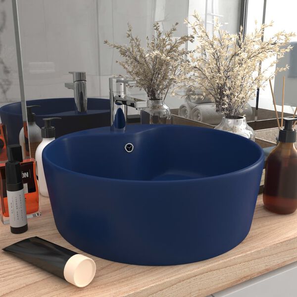 vidaXL Luxury Wash Basin with Overflow Matt Dark Blue 14.2x5.1" Ceramic