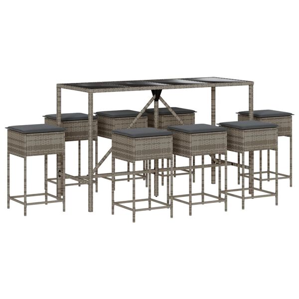 vidaXL Garden Bar Set Grey PE Rattan Large Removable Covers