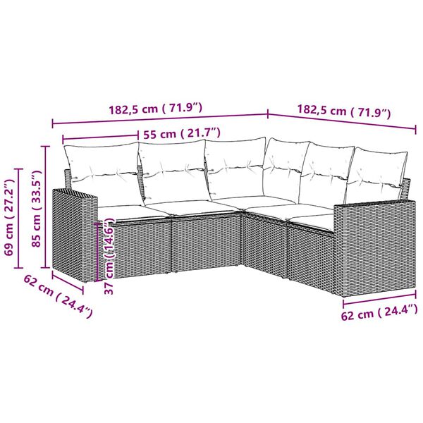 vidaXL Garden Sofa Set Light Grey PE rattan, powder-coated steel, polyester