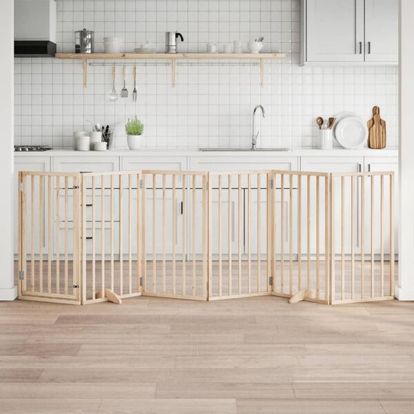 vidaXL Dog Gate with Door Foldable 6 Panels 118.1 " Poplar Wood