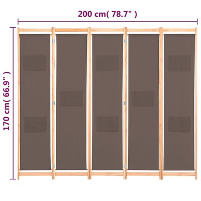 vidaXL 5-Panel Room Divider Brown 78.7"x66.9"x1.6" Fabric