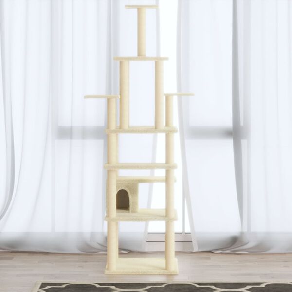 vidaXL Cat Tree Cream Engineered wood, plush, sisal Large Cat Tree