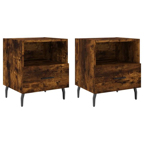 vidaXL Bedside Cabinet Set of 2 Smoked oak Engineered wood, iron, aluminum