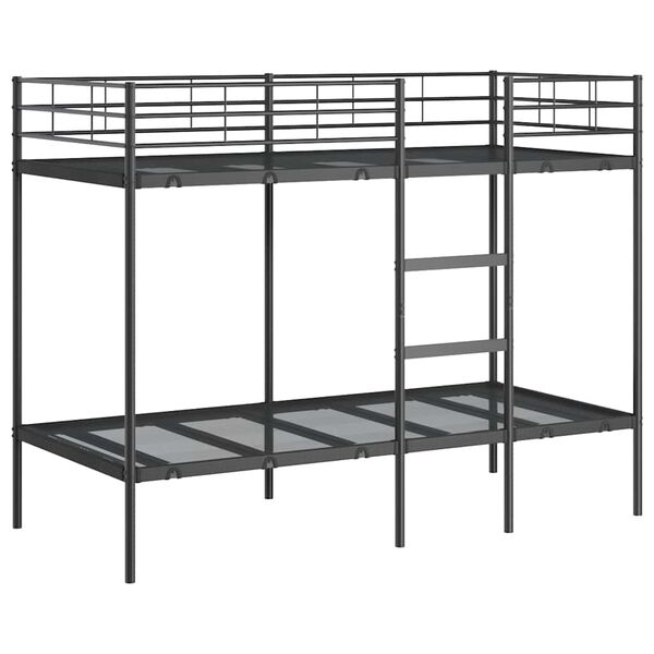 vidaXL Bunk Bed Black Steel, mesh fabric Twin Bunk Bed Rectangular