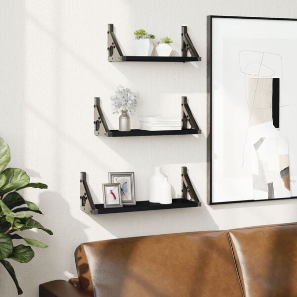 vidaXL Wall Shelf Set Black Engineered wood, metal Small Wall Shelf Set