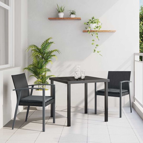 vidaXL Garden Dining Set 3 pcs Black and Grey PE Rattan