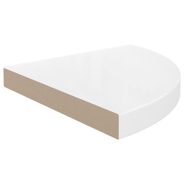 vidaXL Corner Shelf High gloss white Honeycomb MDF, metal 13.8x13.8x1.5 in
