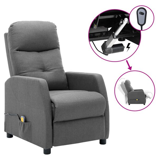 vidaXL Electric Massage Recliner Light Gray Fabric